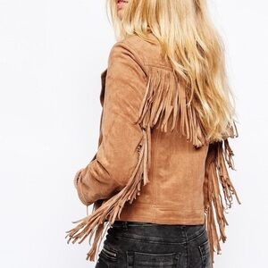 Hollister fringe faux sued jacket